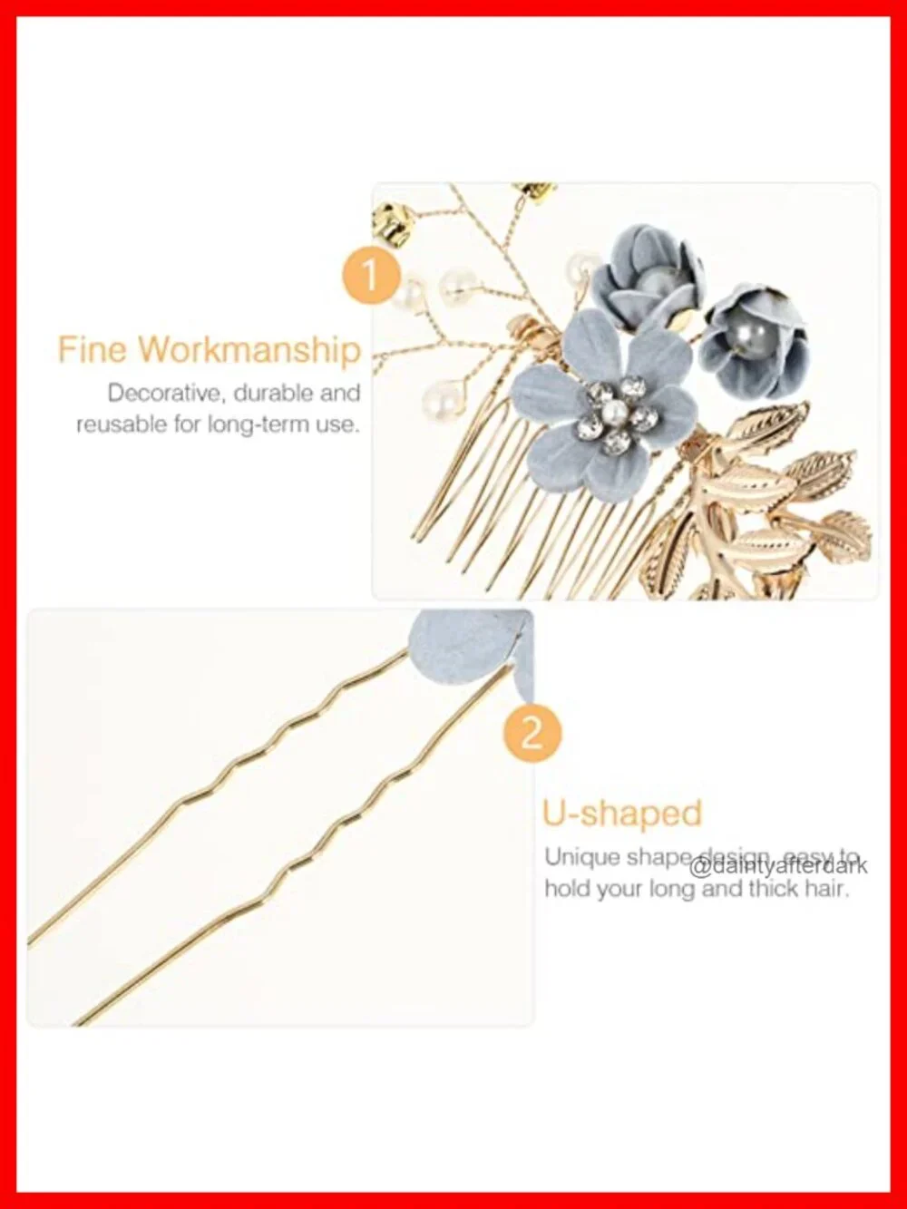 Handmade Wedding Hair Comb Set of 4 Metal Pearl Floral Leaf Hair Clips